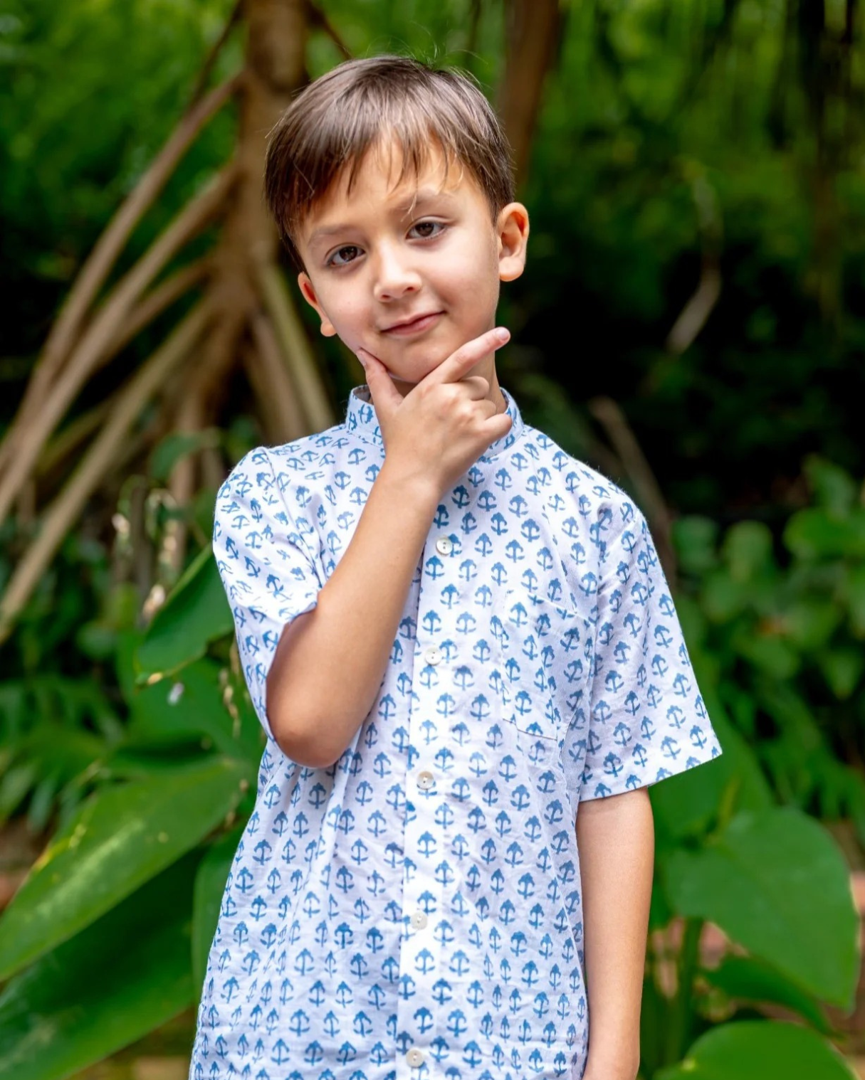 NIMBU | Sasha White Anchor Kids Shirts in Cotton