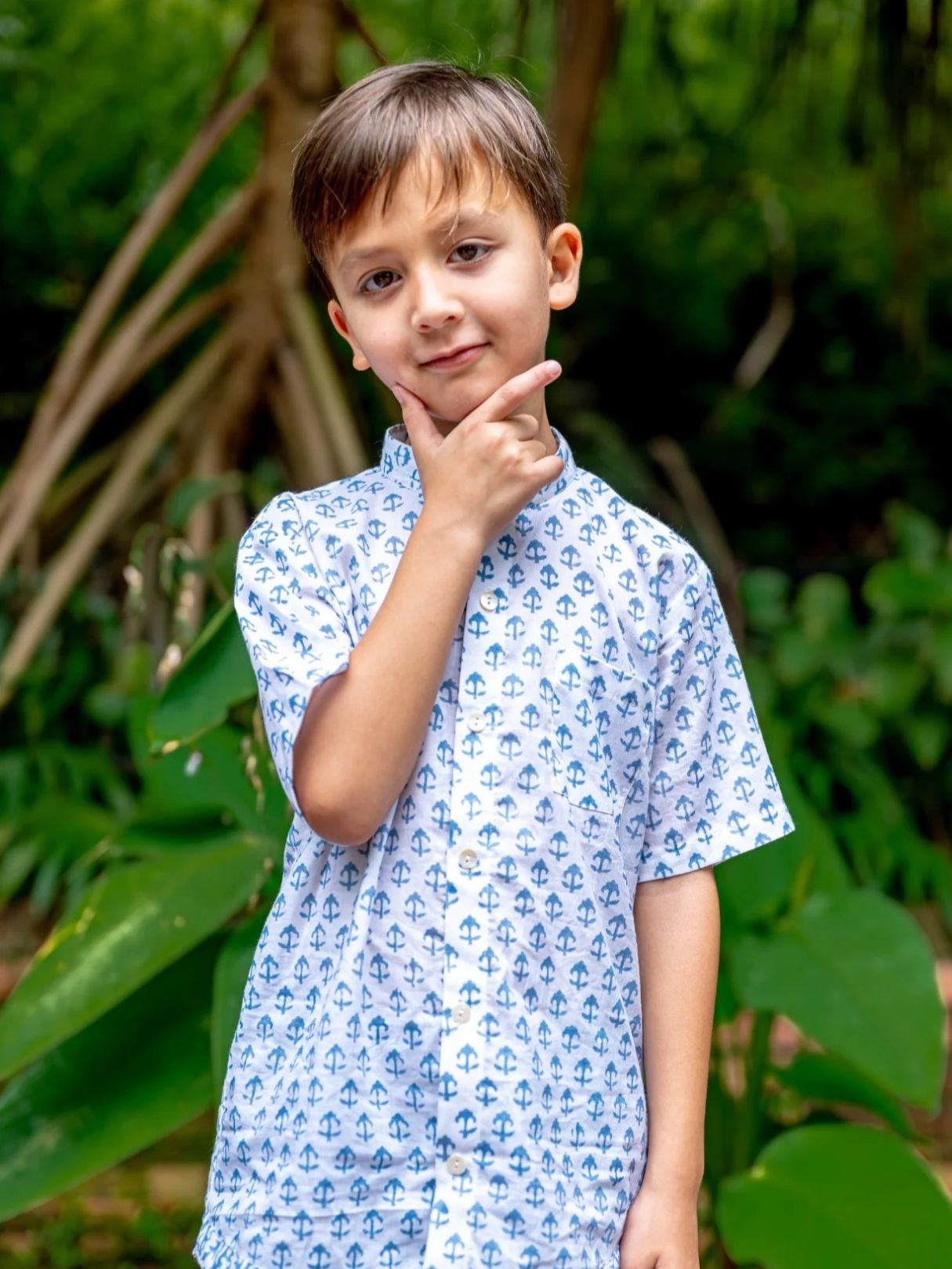NIMBU | Sasha White Anchor Kids Shirts in Cotton