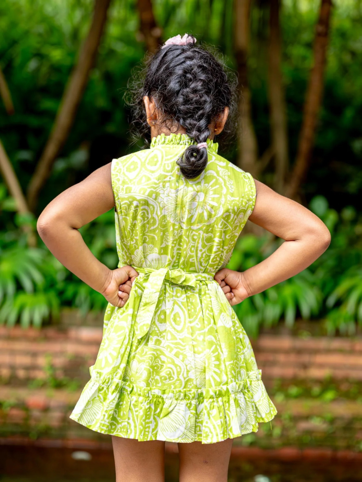 NIMBU | Kyra Girls Pintuck Dress In Lime Green