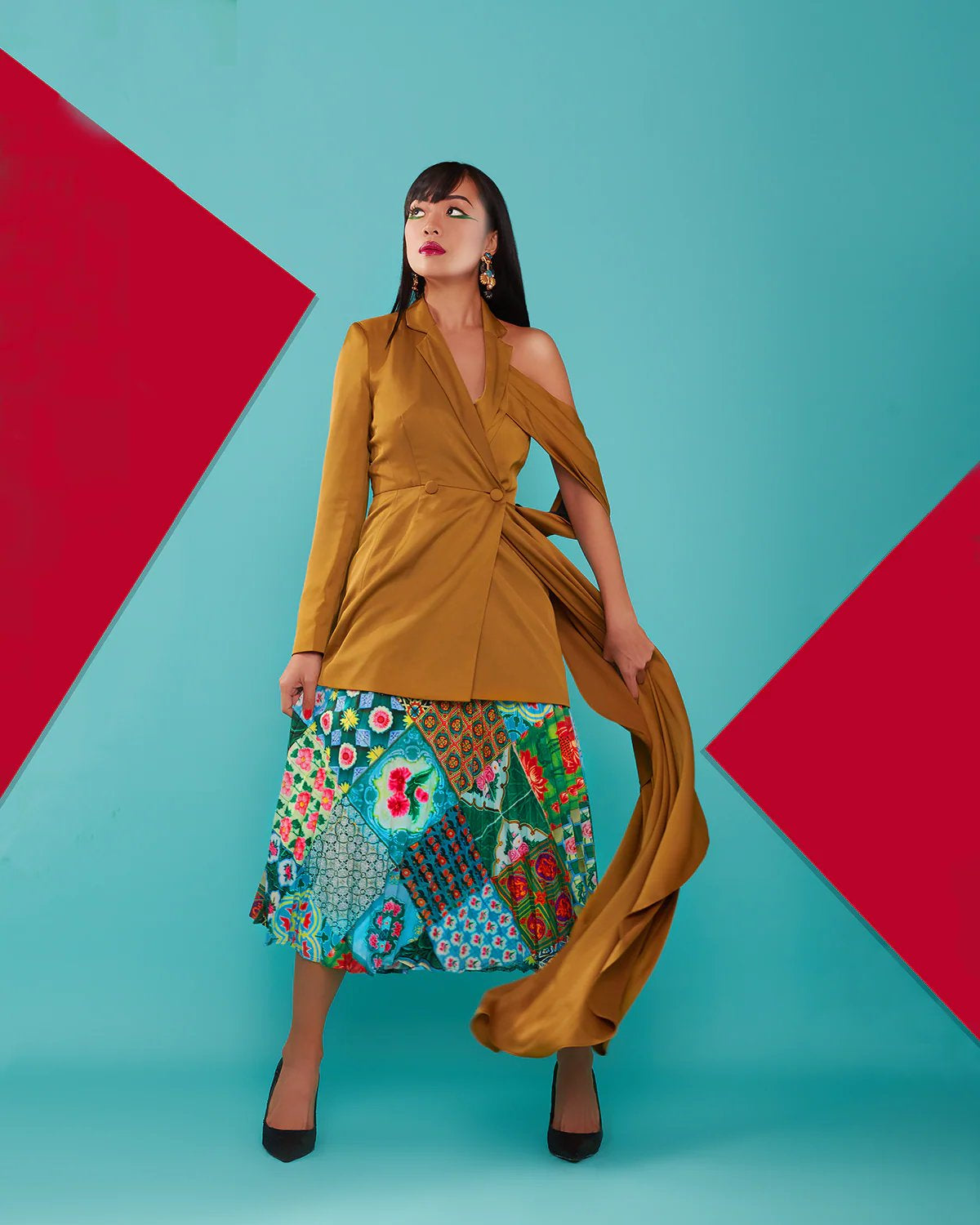 PHOTO PHACTORY | Peranakan Pleated Midi Skirt | Emerald