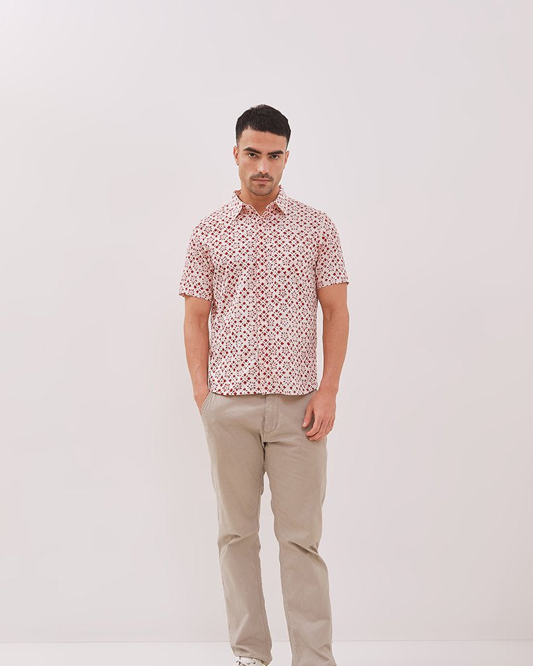 ANS.EIN | Twinkling Stars White Man Batik Shirt With Point Collar