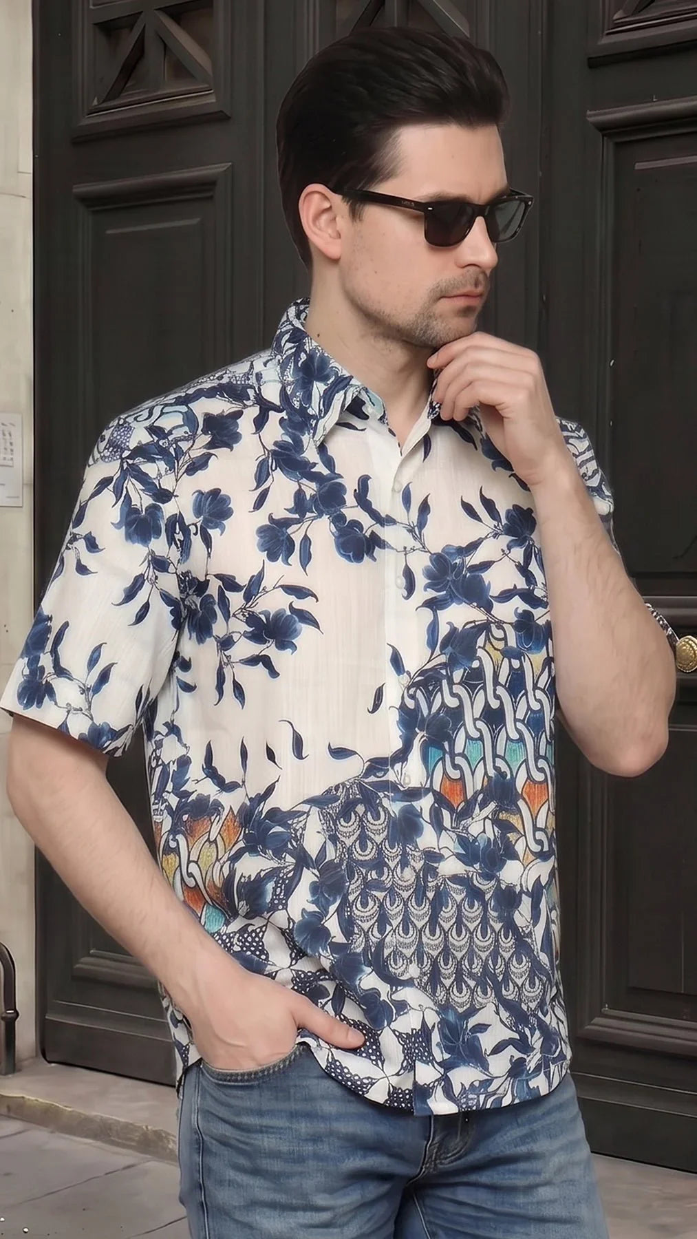 KANZI COLLECTION | Indigo Art-Print Shirt