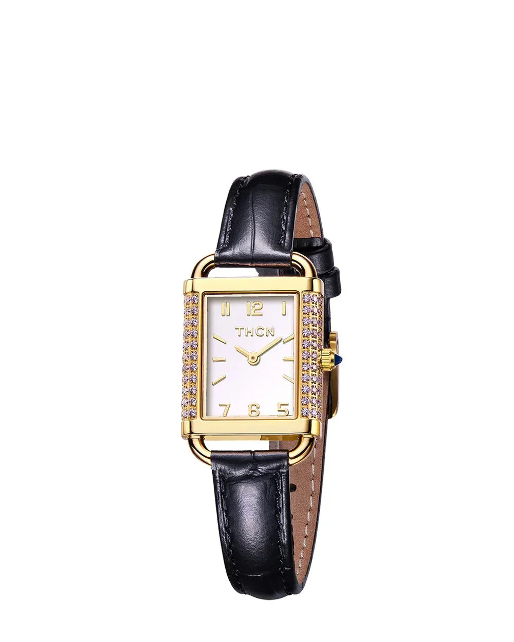BLACK BY BLUE BRAVE | THCN Hยท II Eggshell White Dial Black Leather Strap Watch | Gold