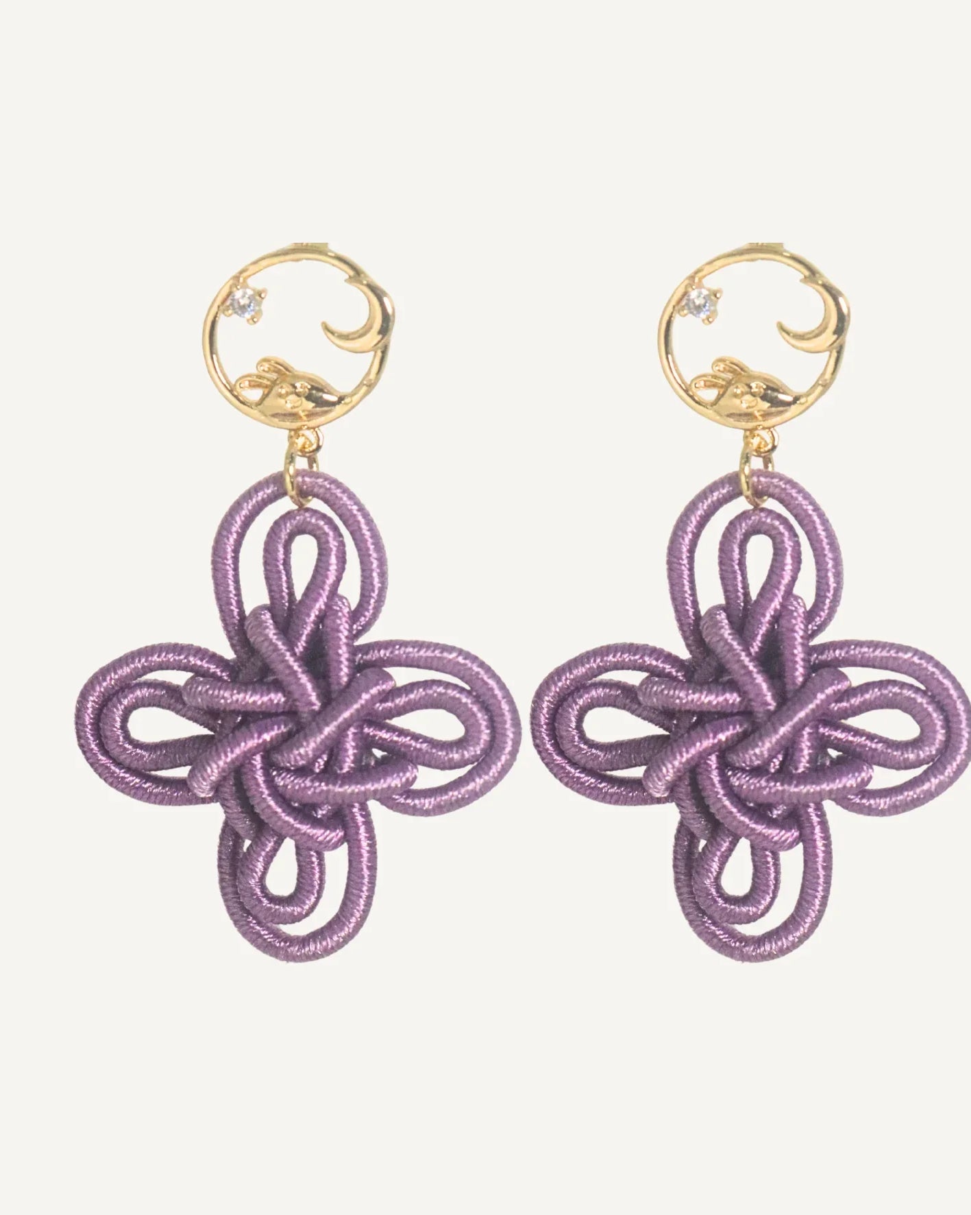 THE ANTECEDANT STORE | E - Moon Rabbit Statement Auspicious Knot Earrings S2 (Purple)