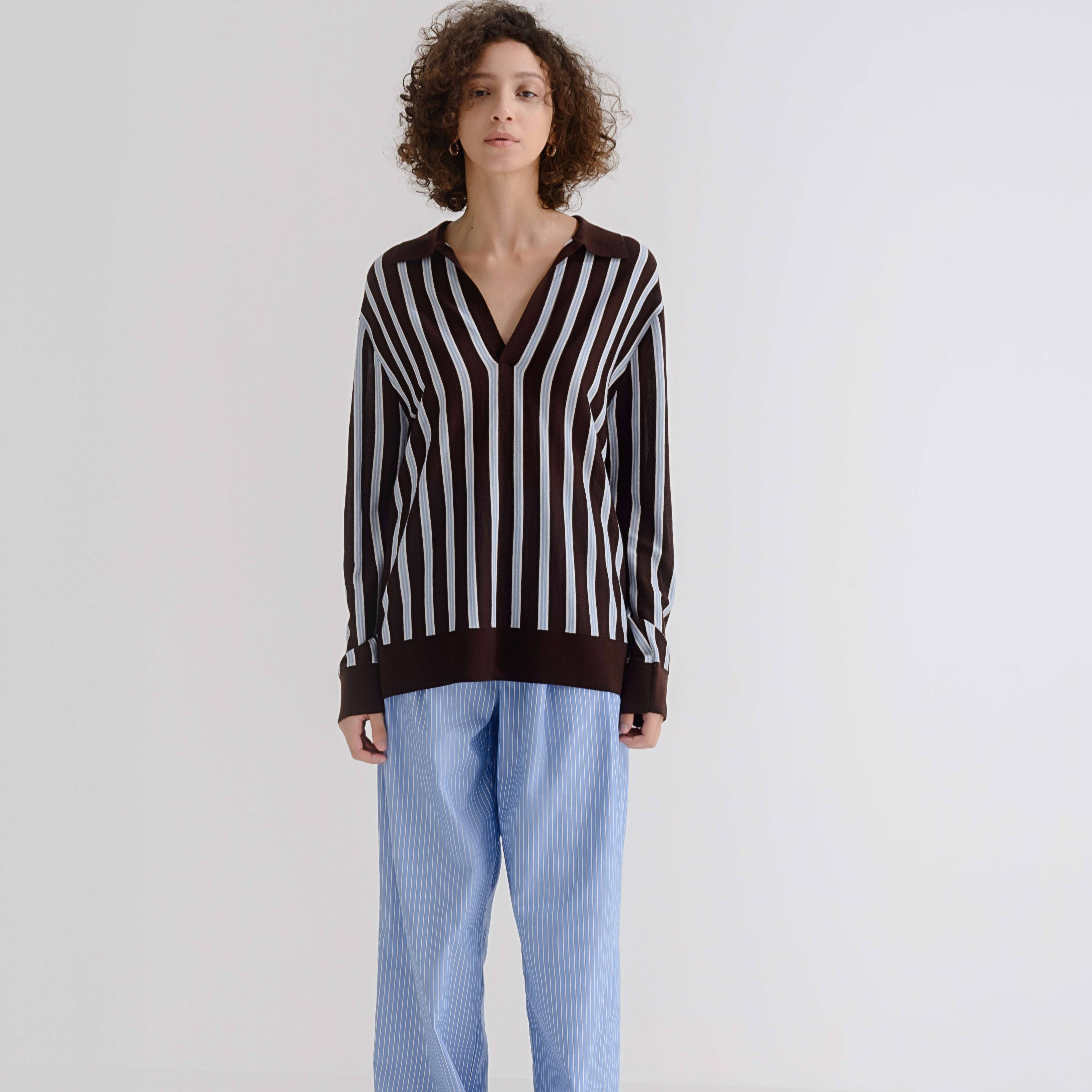 LAYERPLAN | Aziel Light Weight Wool Striped Polo Top
