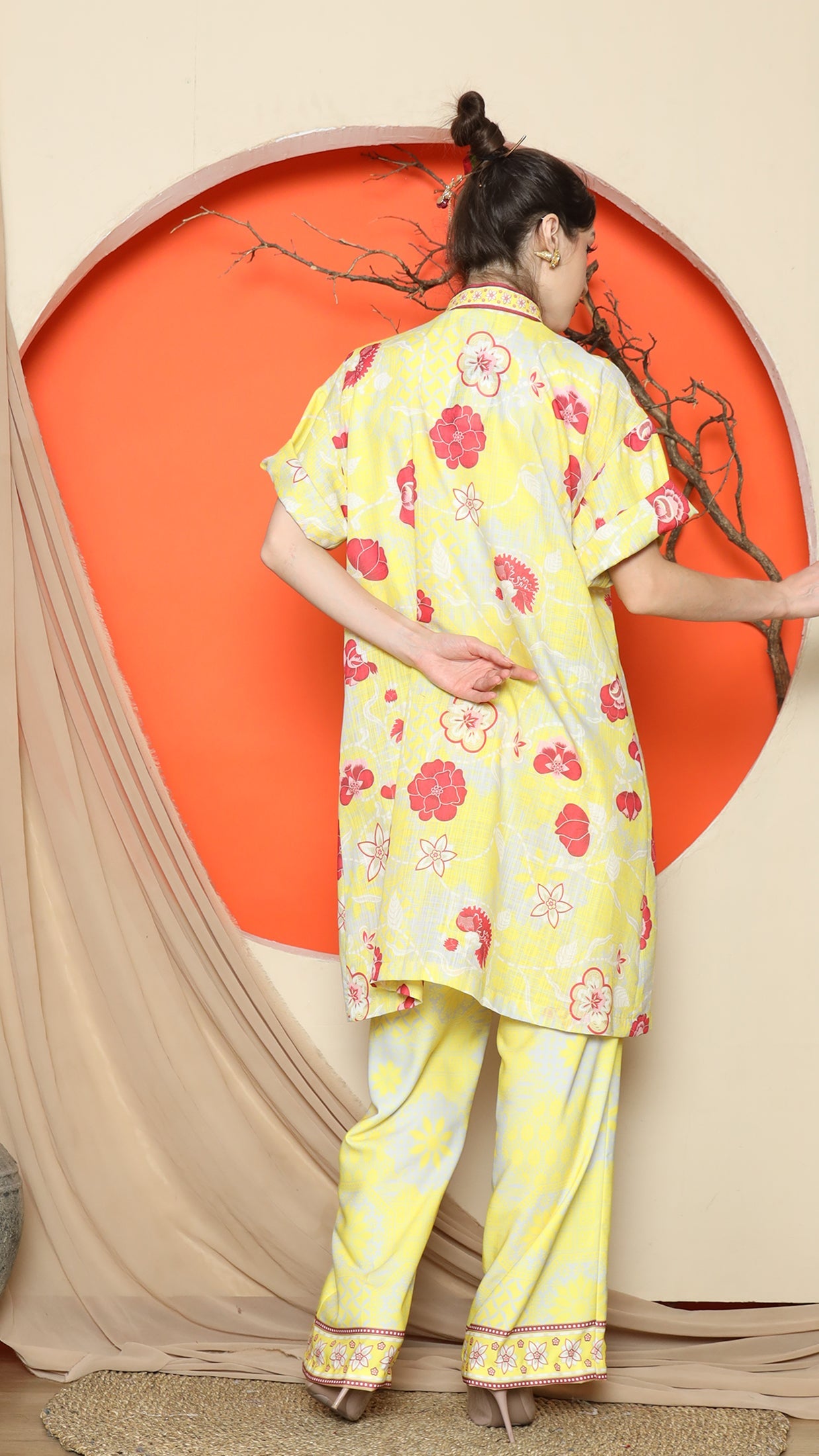 KANZI COLLECTION | Yellow Floral Cheongsam Pant Set