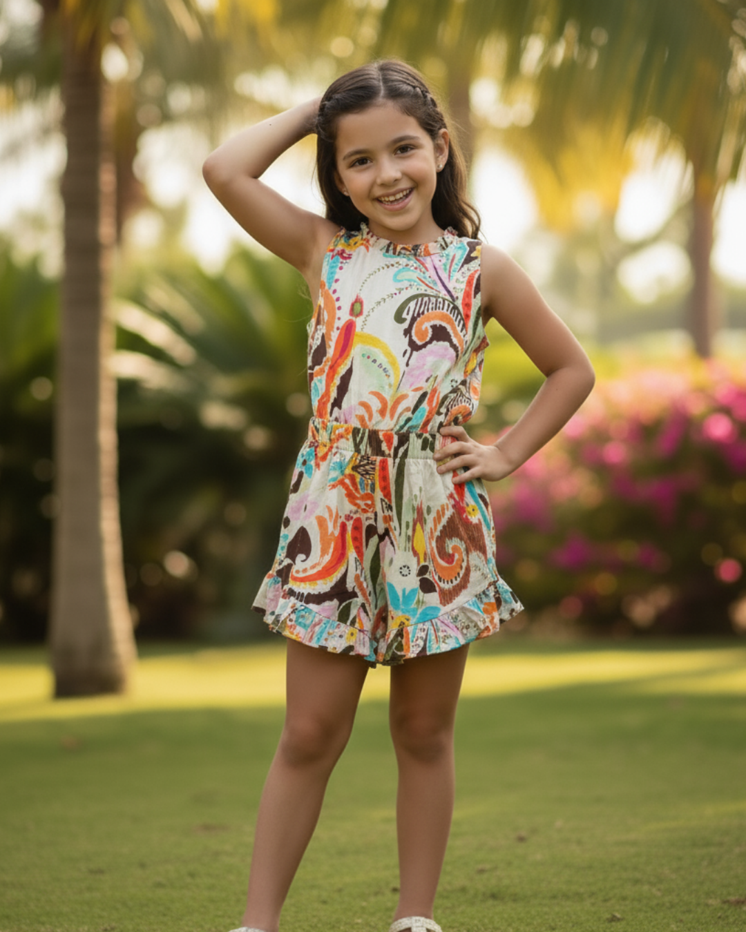 NIMBU | Moana White Unicorn Girls Playsuit in Cotton