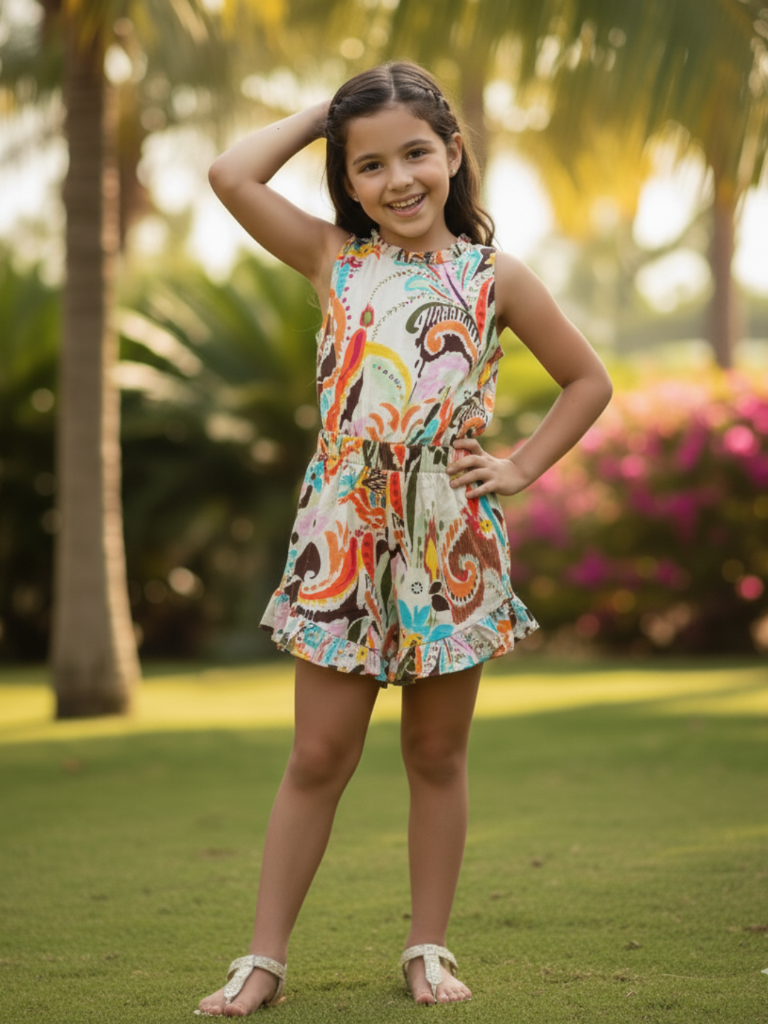 NIMBU | Moana White Unicorn Girls Playsuit in Cotton