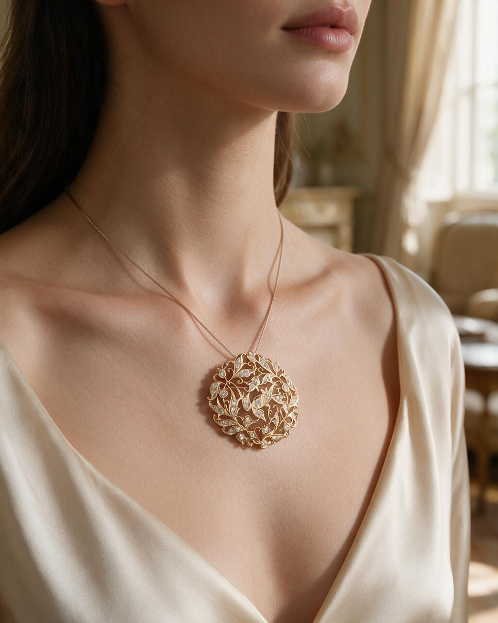 FOUNDATION JEWELLERS | 18K Yellow Gold Natural Diamond Pendant Brooch - PP101780