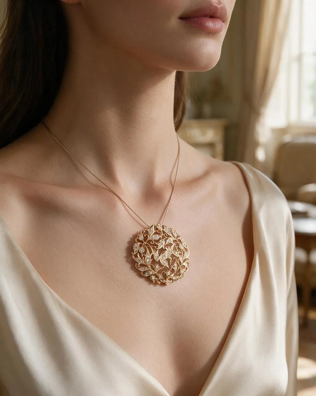 FOUNDATION JEWELLERS | 18K Yellow Gold Natural Diamond Pendant Brooch - PP101780