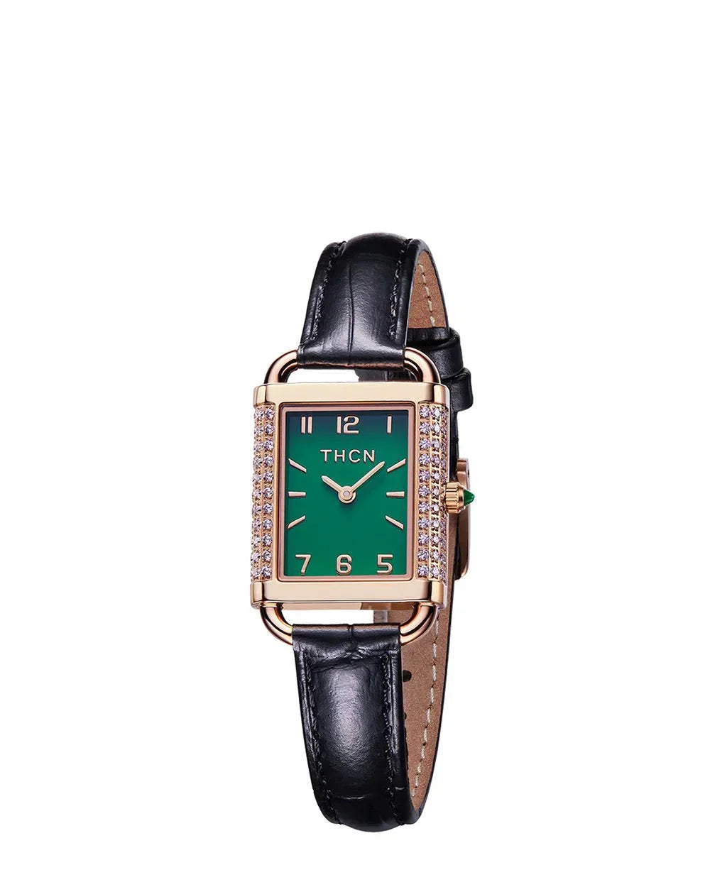 BLACK BY BLUE BRAVE | THCN Hยท II Eggshell Green Dial Black Leather Strap Watch