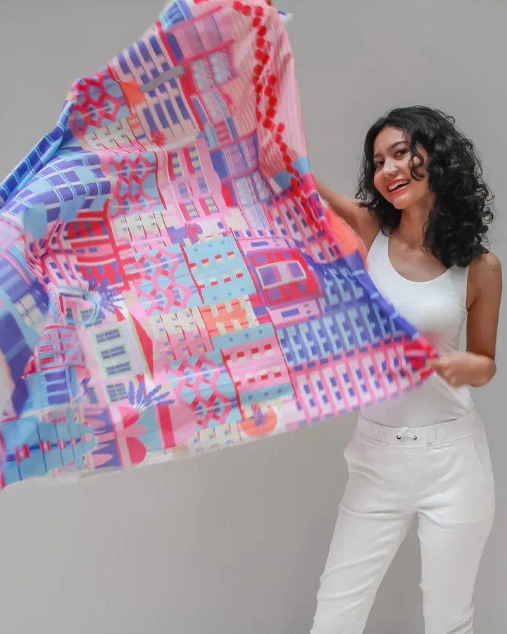 BINARY STYLE | Singapore In Technicolours 115x115cm Square Scarf