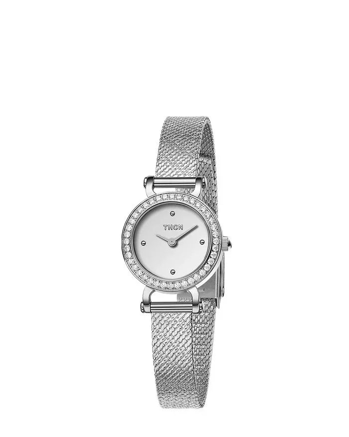 BLACK BY BLUE BRAVE | THCN Cยท I Eggshell White Dial Silver Mesh Band Watch