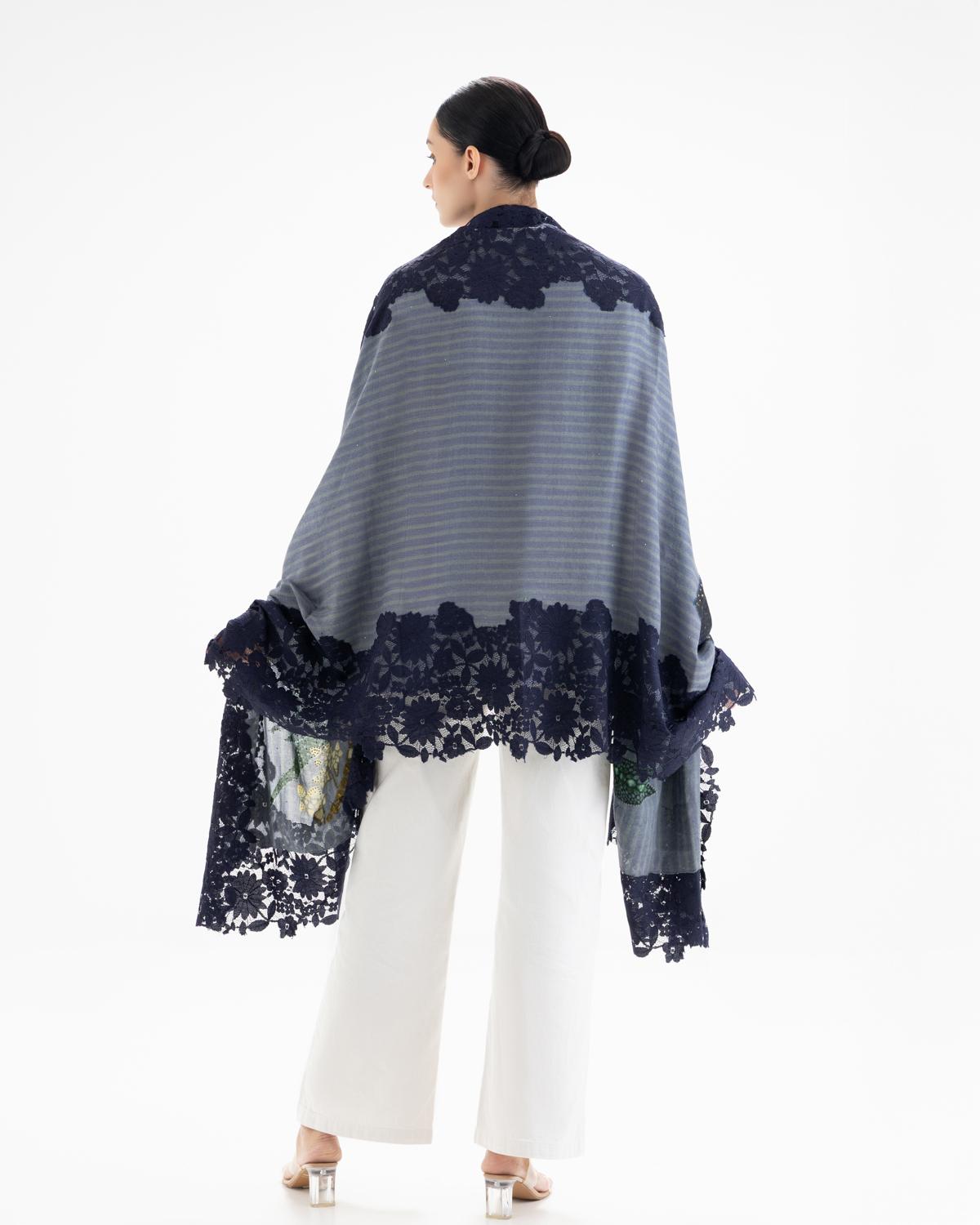 QUEENMARK | AN Assorted Lace Print Crystal Shawl Lighter Blue Blue Bird