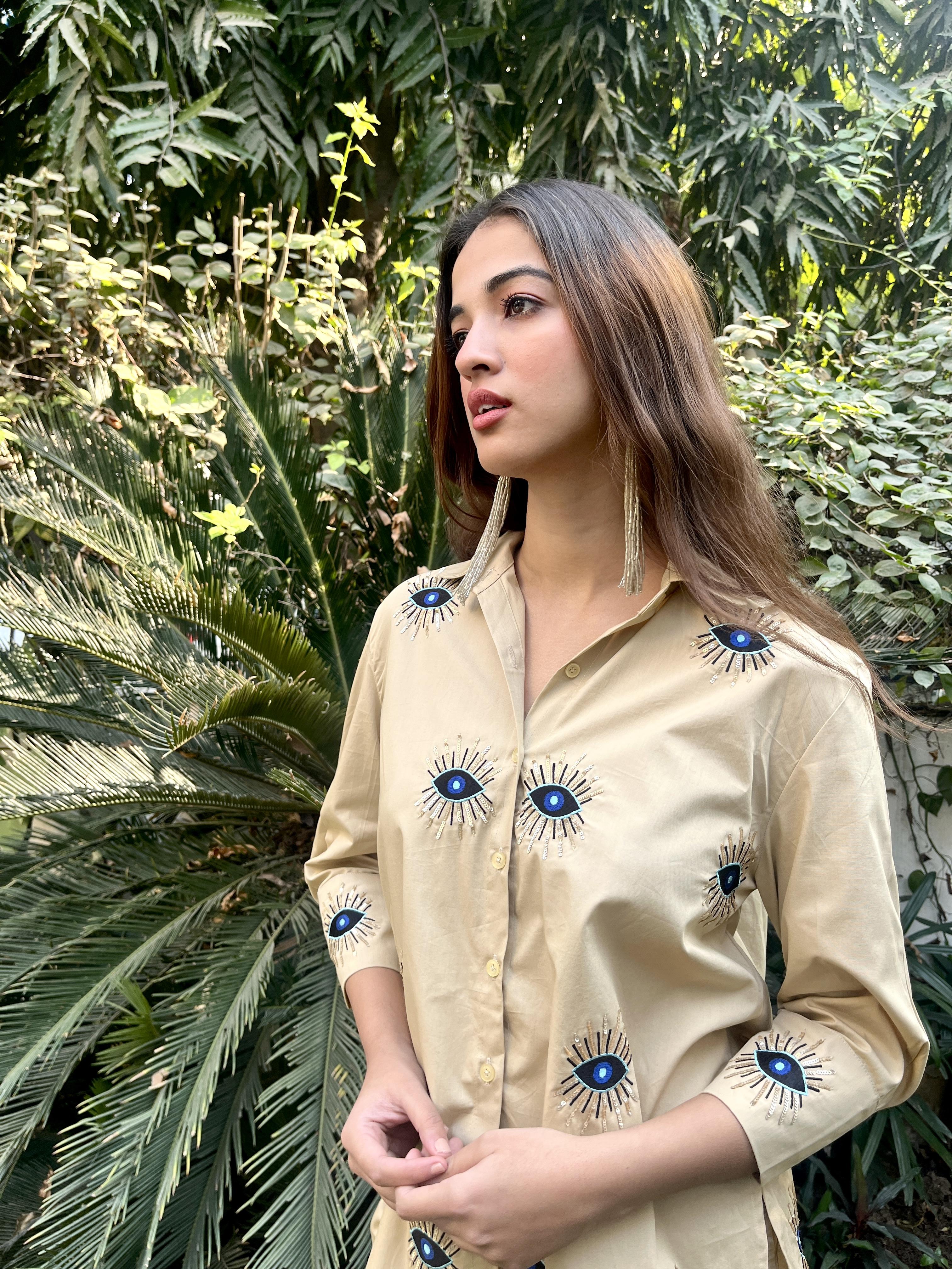 DIVAS CLOSET | Evil Eye Shirt Beige