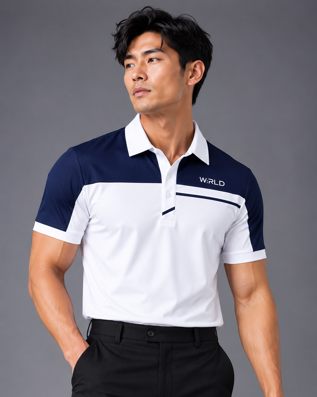 WRLD | Colour Block Polo Tee | Navy