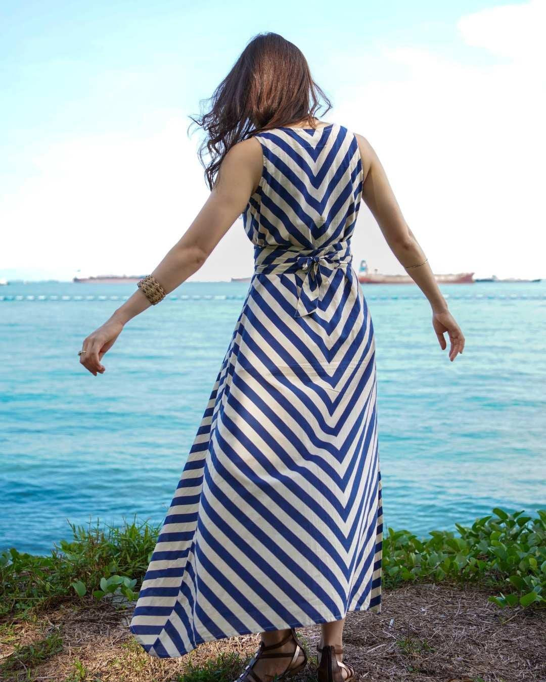 NIMBU | Vela Women's Wave Dress In Blue With Obi Belt