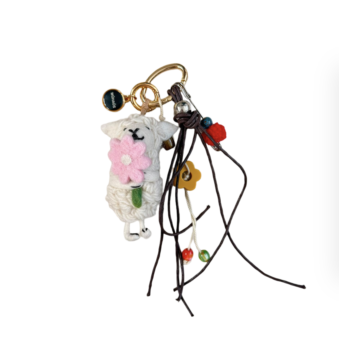 WU HAUS | Bag Charm | Wool Sheep/ Pink Flower