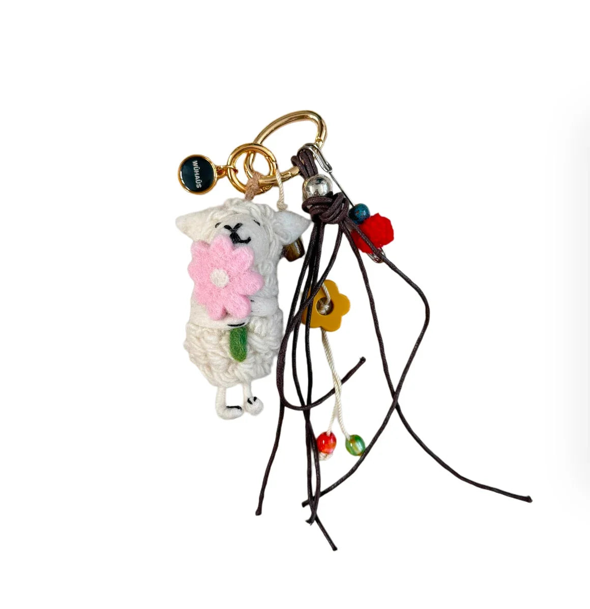 WU HAUS | Bag Charm | Wool Sheep/ Pink Flower
