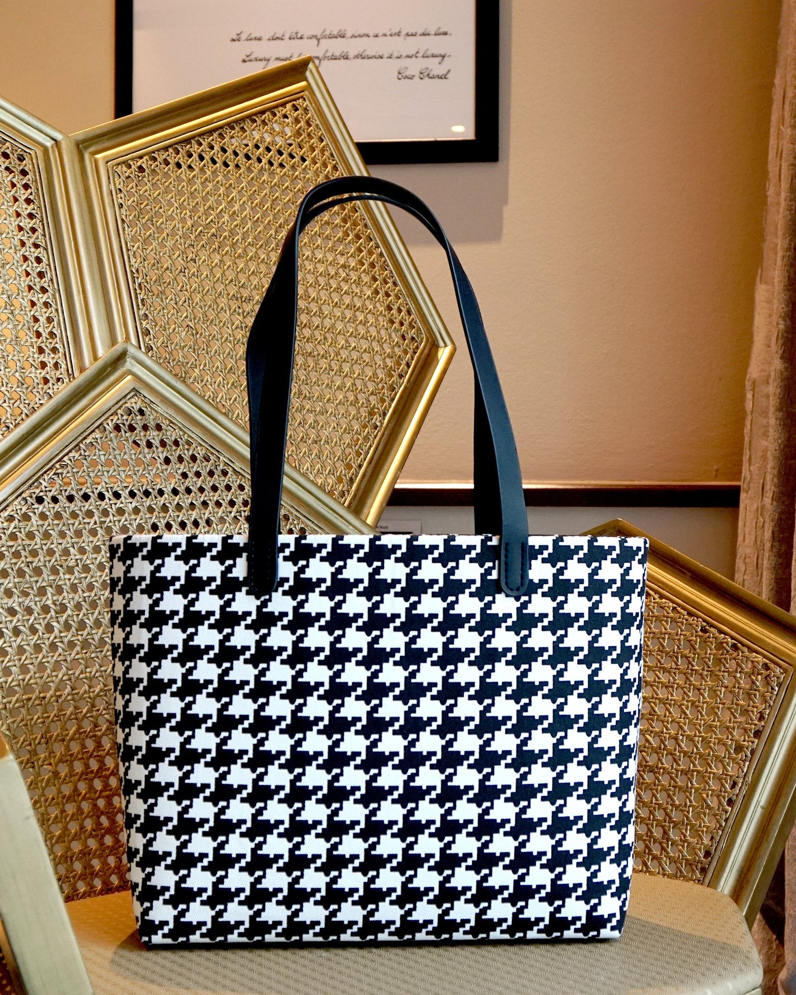 COCOONESE | Zipper Top Tote Bag - Houndstooth Check (BK)