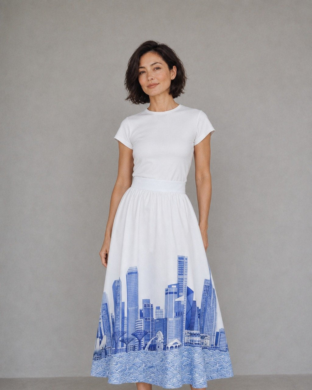 ANS.EIN | Singapore Skyline Blue Circle Skirt