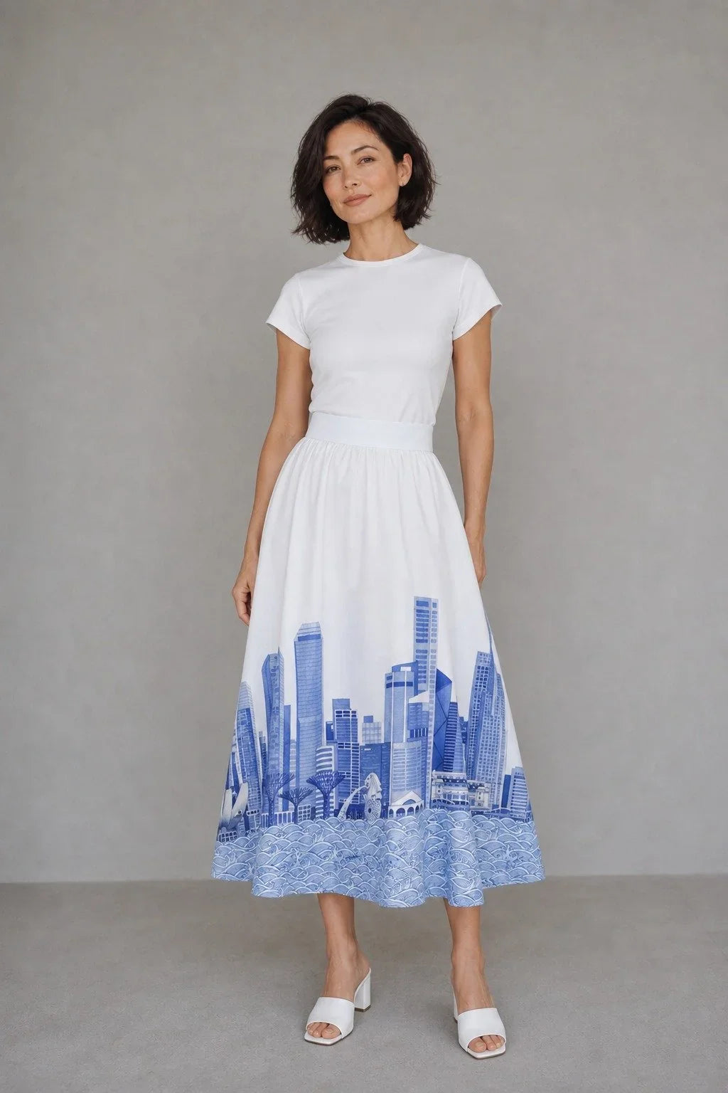 ANS.EIN | Singapore Skyline Blue Circle Skirt