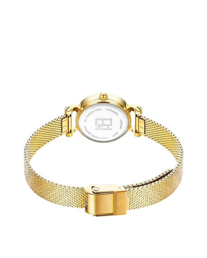 BLACK BY BLUE BRAVE | THCN Cยท I Reflection Black Dial Gold Mesh Band Watch