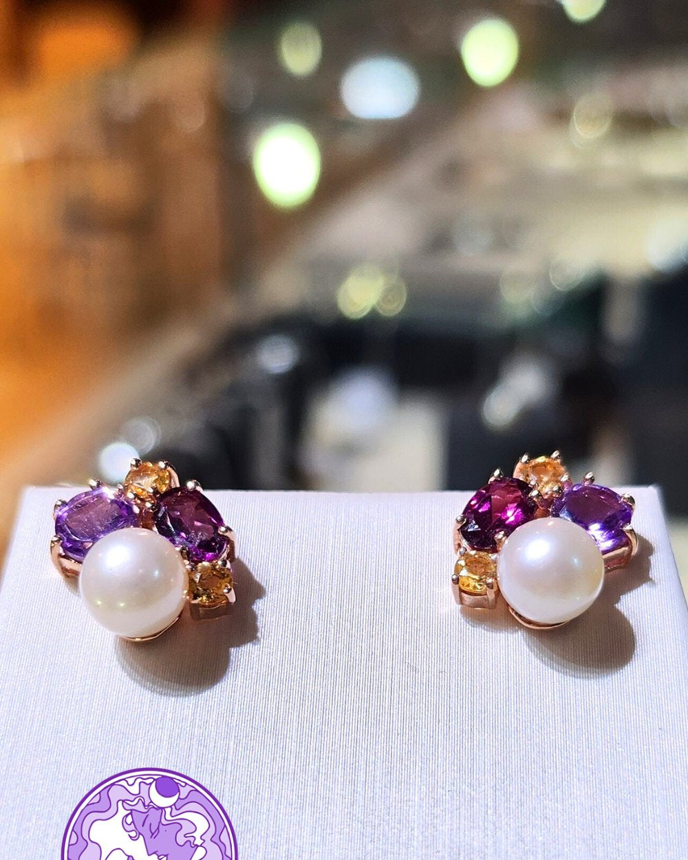 CREATIVE JEWELLERY STUDIO | Amethyst, Rhodolite, Citrine & Pearl, Rose Gold Plated Silver Earrings by Blissadora