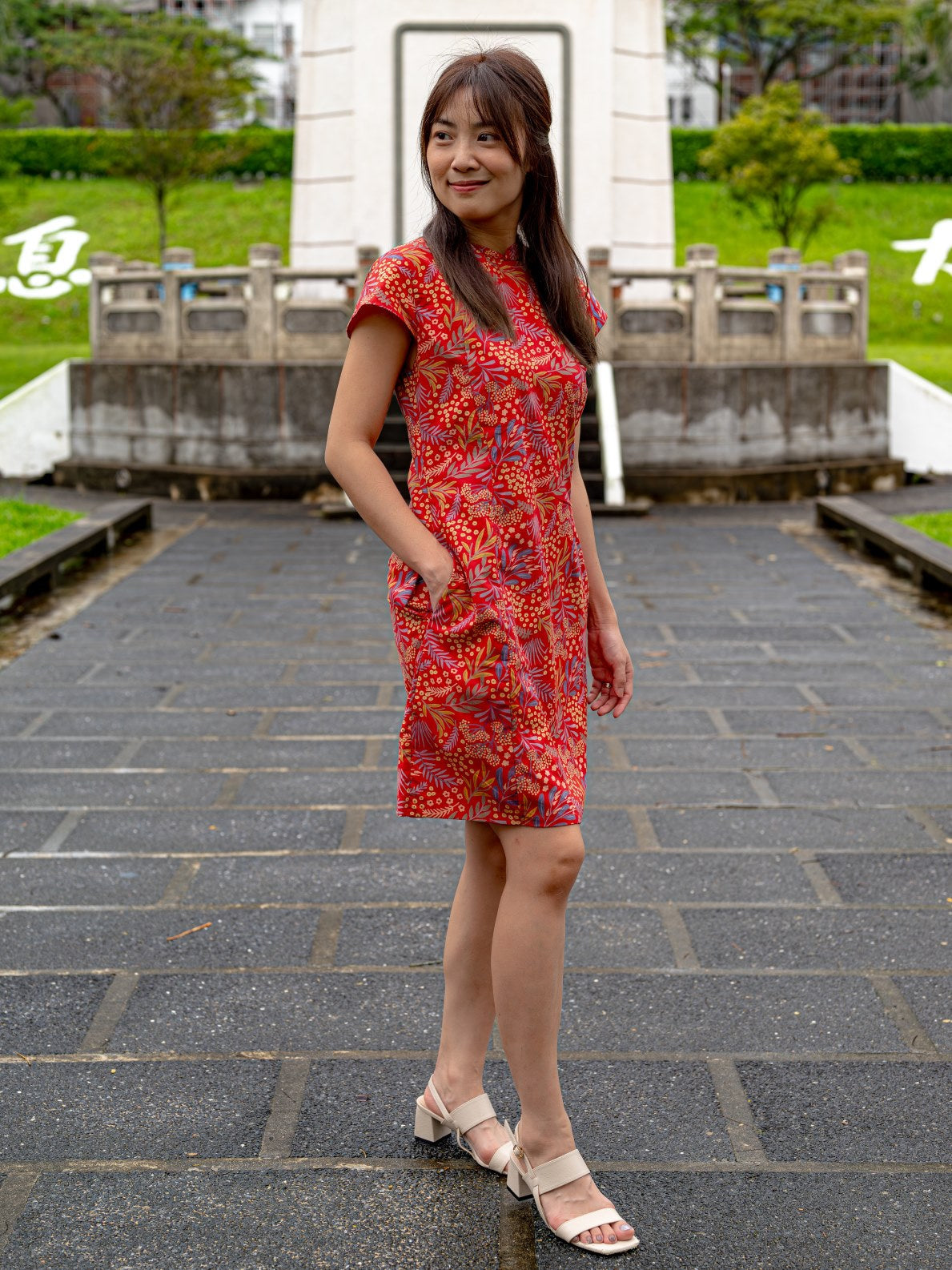 NIMBU | Ruby Blossom Women's Dress With Pockets In Red Floral
