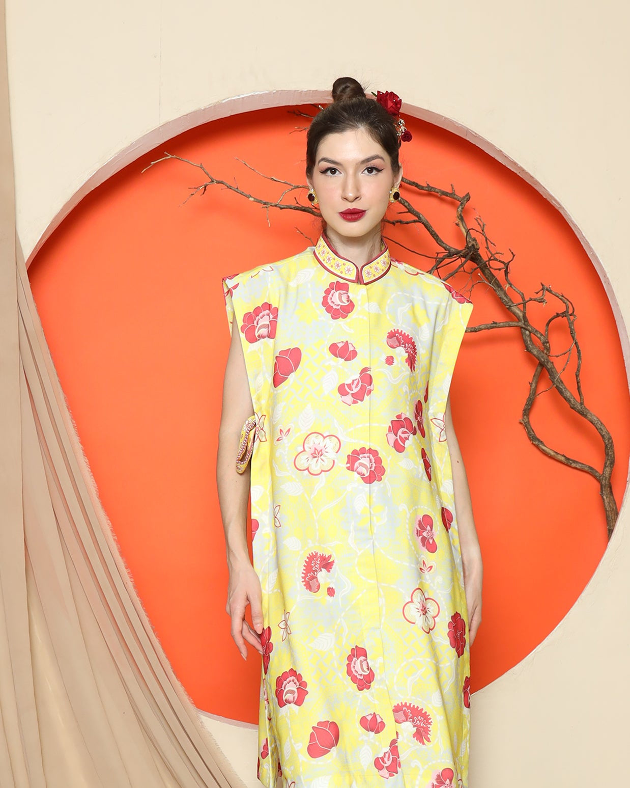 KANZI COLLECTION | Yellow Vest Kimono Jacquard Floral Pant Set