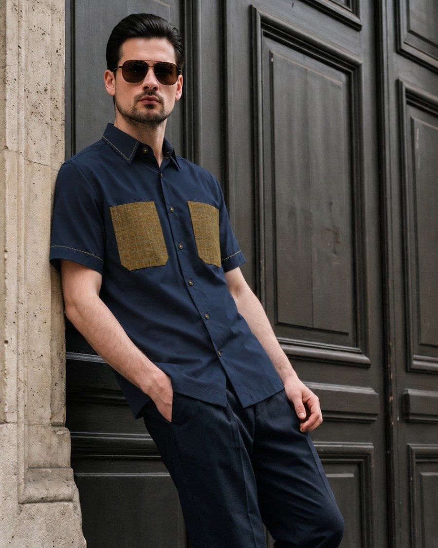 KANZI COLLECTION | Handloom Artisan Shirt - Nevy Blue