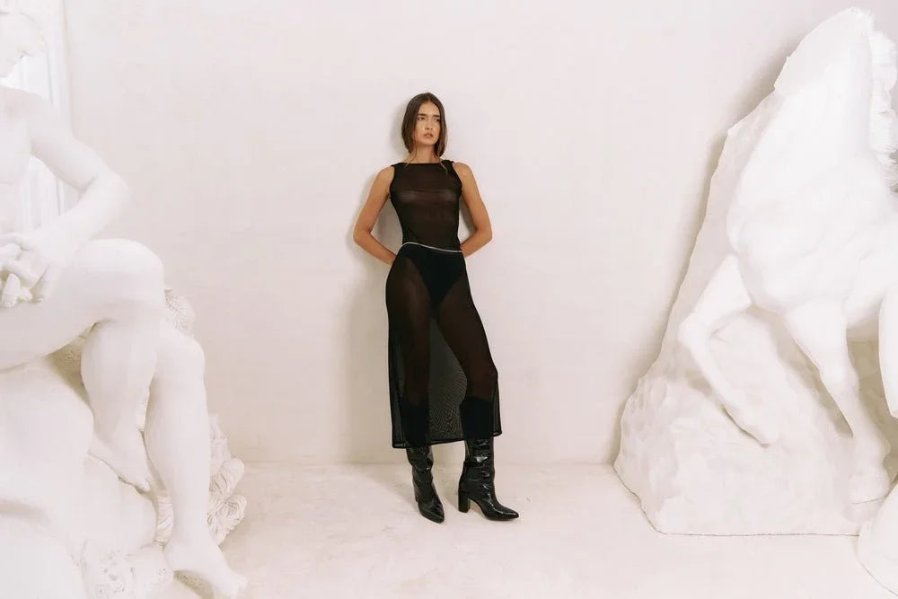 HÁI THE LABEL | Second Skin | Sheer Mesh Backless Dress | Onyx Black