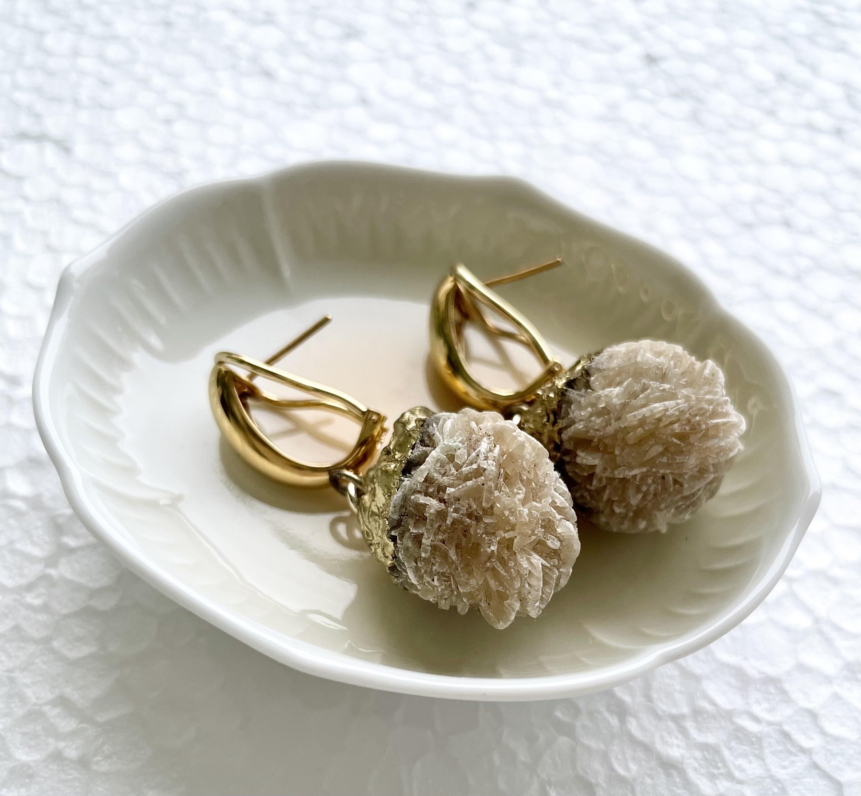 MARILYN TAN JEWELLERY | Natural Beige Desert Rose Clip and Post Gold Earrings