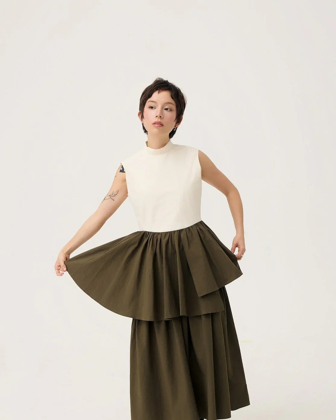 3EIGHTH | Ukabu Dress in Olive & Cream