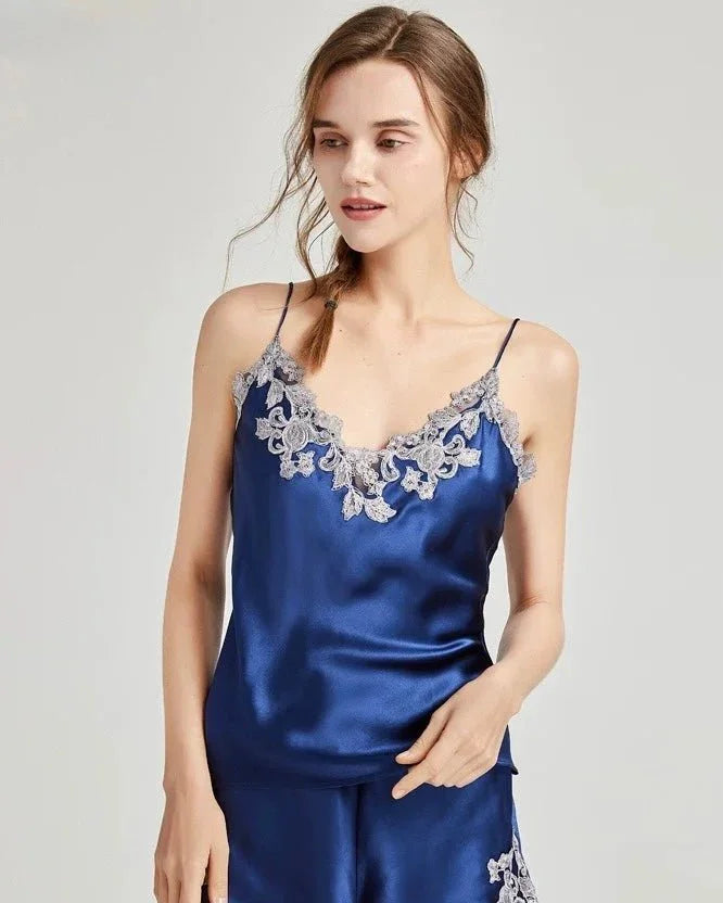 BELLS & BIRDS | Florentine Mulberry Silk Cami Set (Navy)