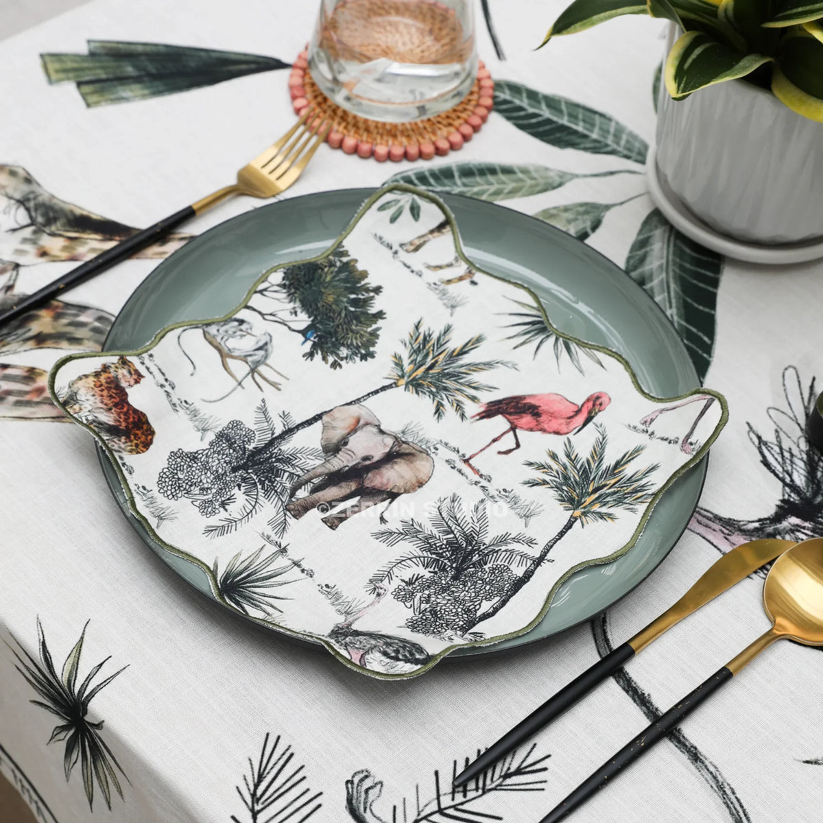 MEJA | The Aventure Africaine’ Cocktail Napkin - Marshmallow Print (Set Of 2)