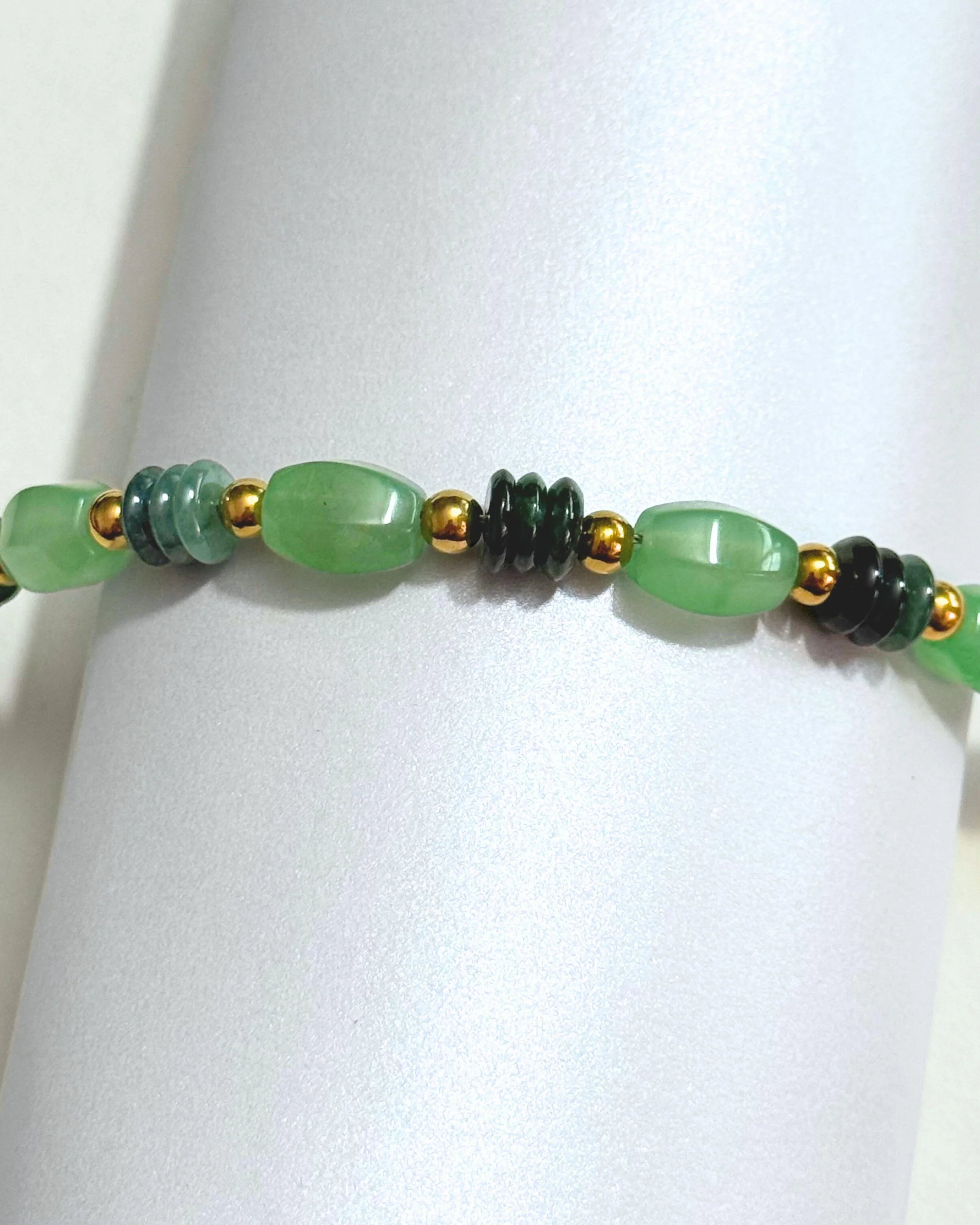 THE ANTECEDENT STORE | B - Dark Green Disc Burmese Jade With Green Aventurine Bracelet