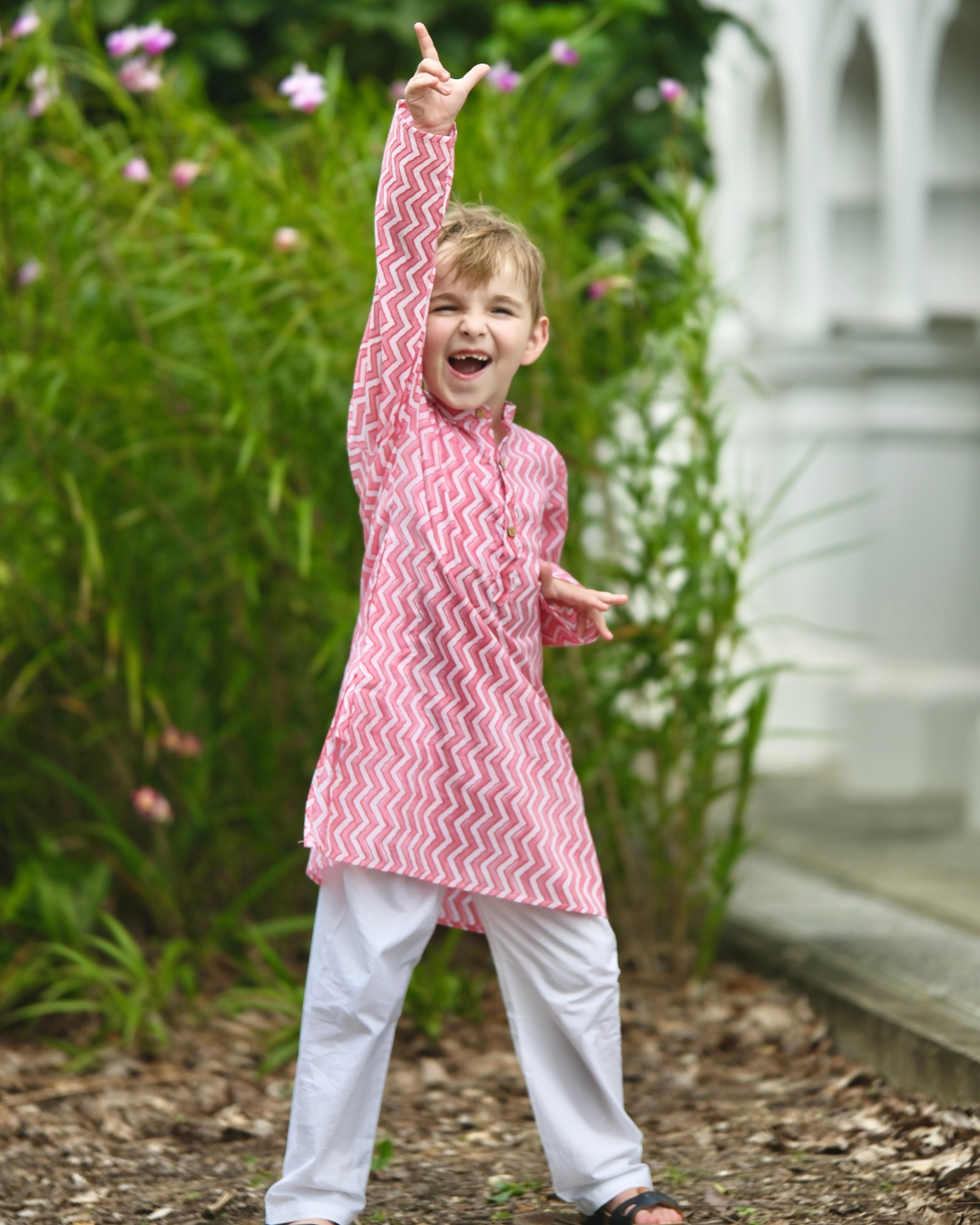 NIMBU | Devi Pink Handblock Zigzag Print Kurta Pajama