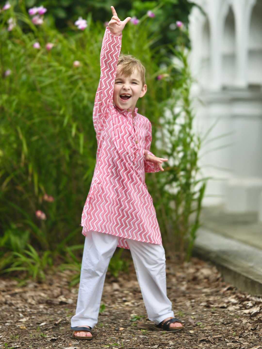 NIMBU | Devi Pink Handblock Zigzag Print Kurta Pajama