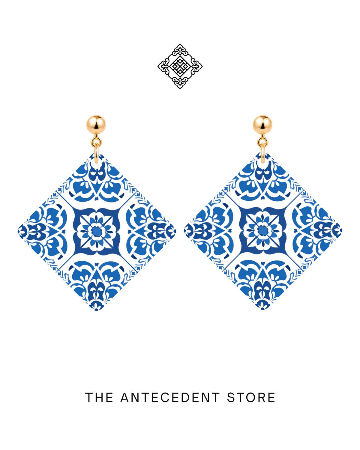 THE ANTECEDENT STORE | Blue White Peranakan Tile Earrings | Stories Of Singapore