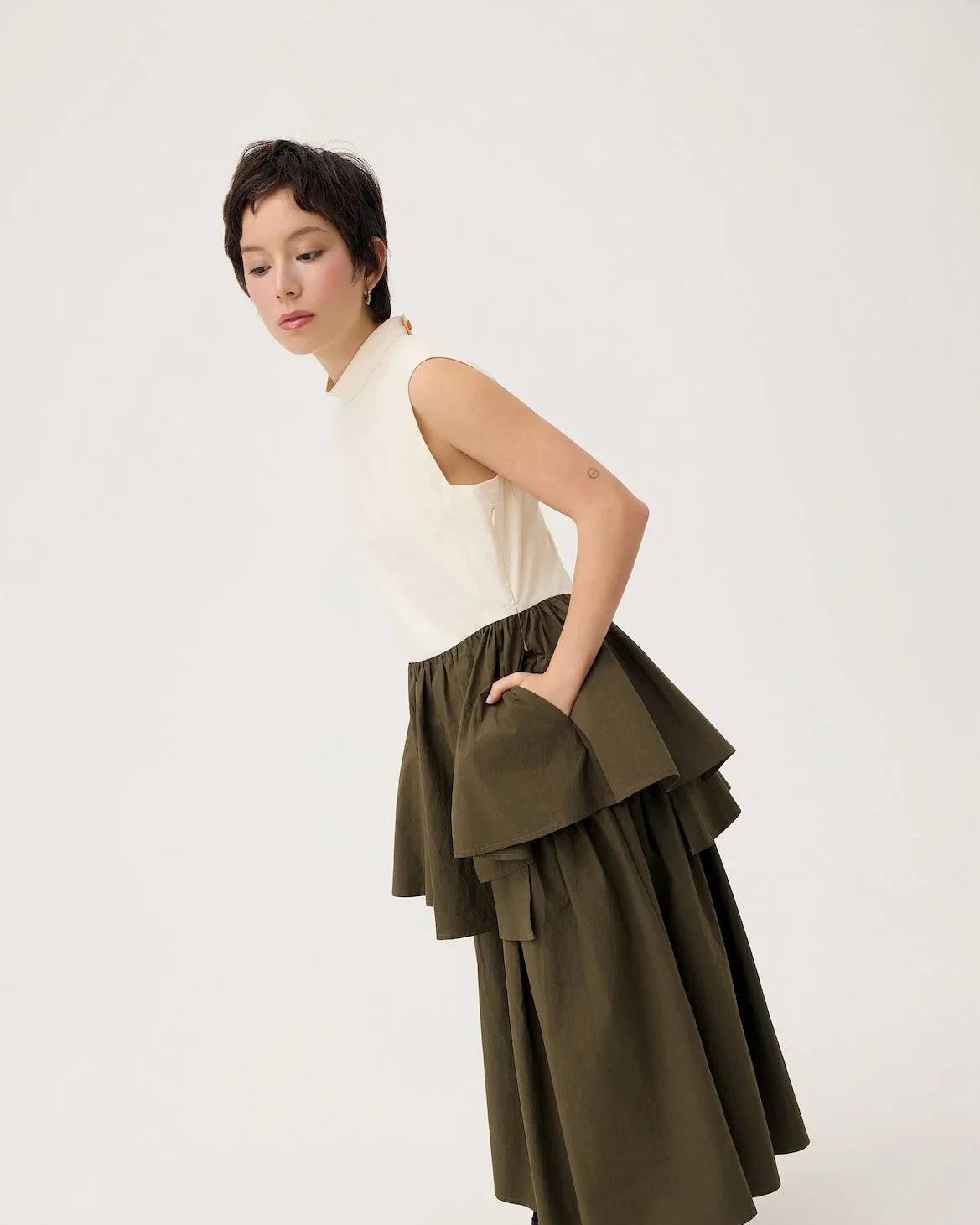 3EIGHTH | Ukabu Dress in Olive & Cream