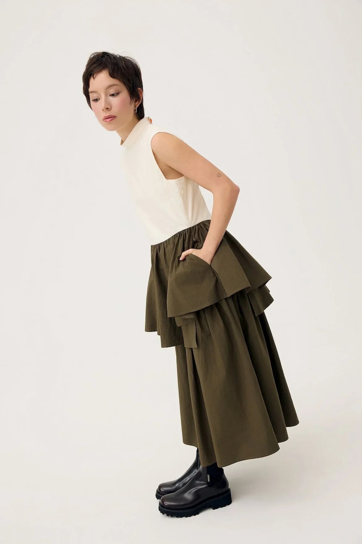 3EIGHTH | Ukabu Dress in Olive & Cream