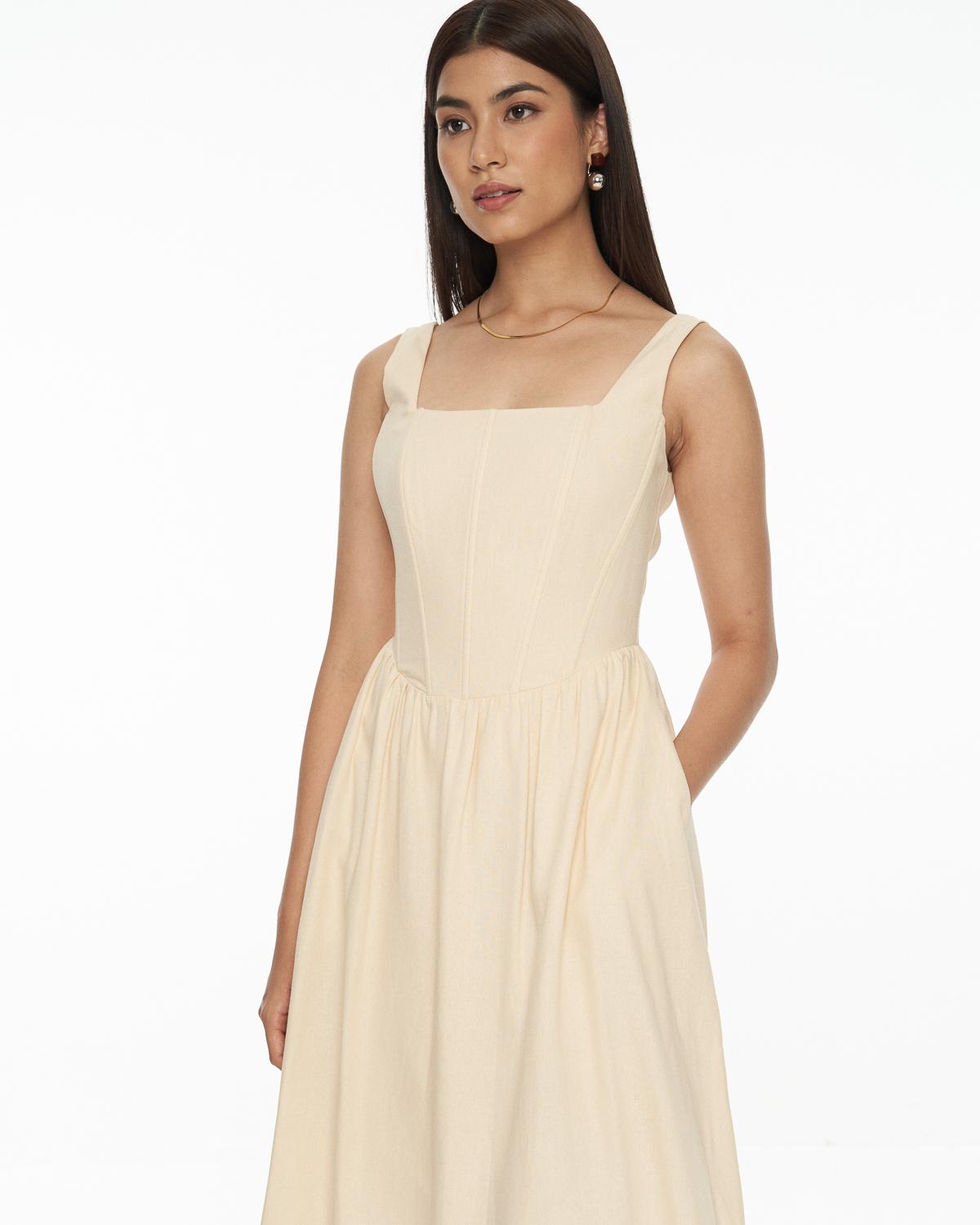 DRESSINGPAULA | Corset Linen Midi Dress