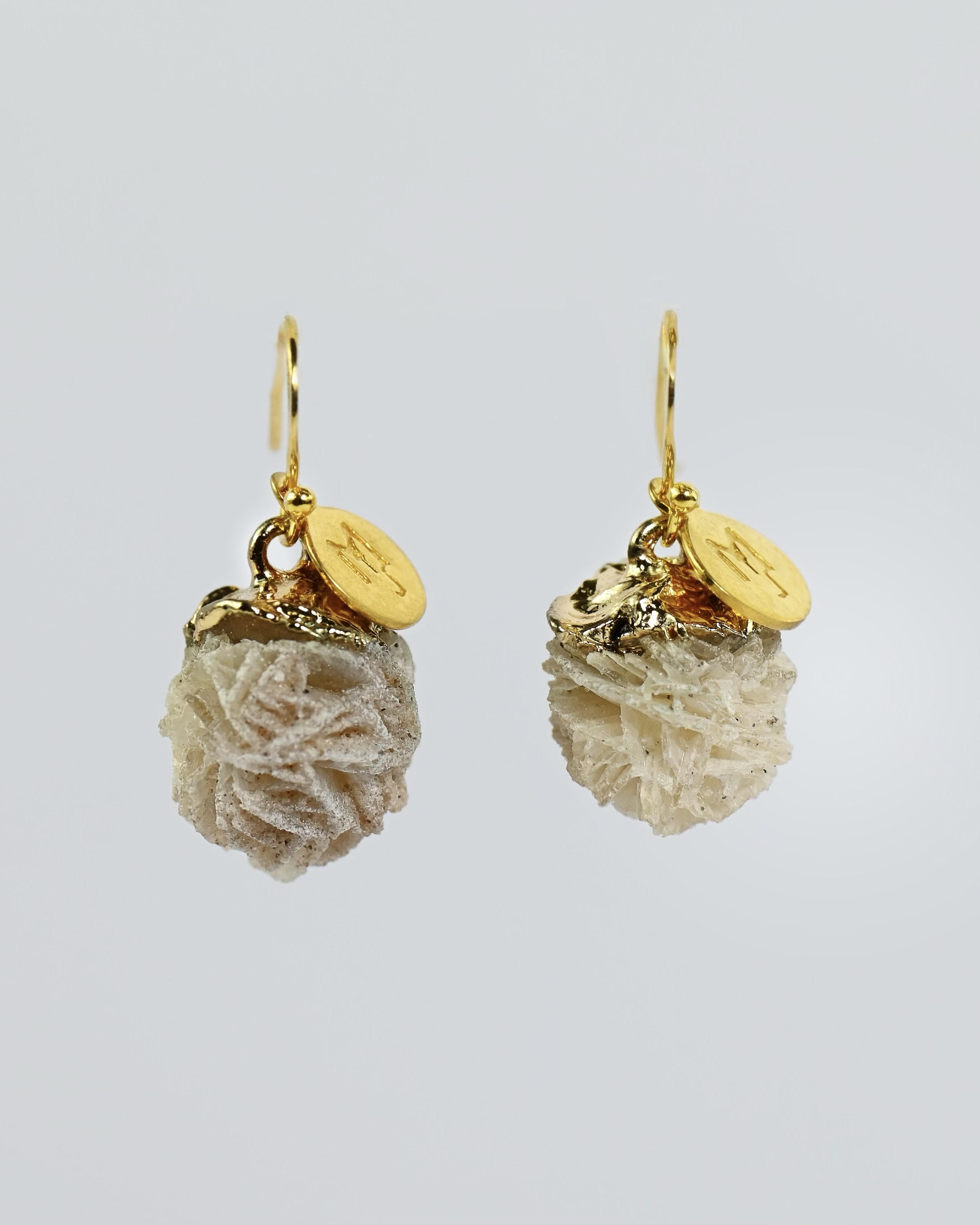 MARILYN TAN JEWELLERY | Beige Mini Desert Rose Gold Hook Earrings