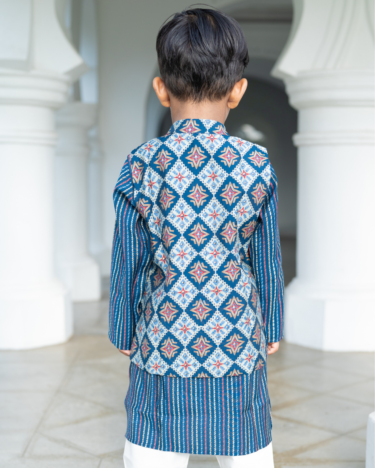 NIMBU | Tara Blue Boys Kurta Pajama Jacket in Muslin Cotton