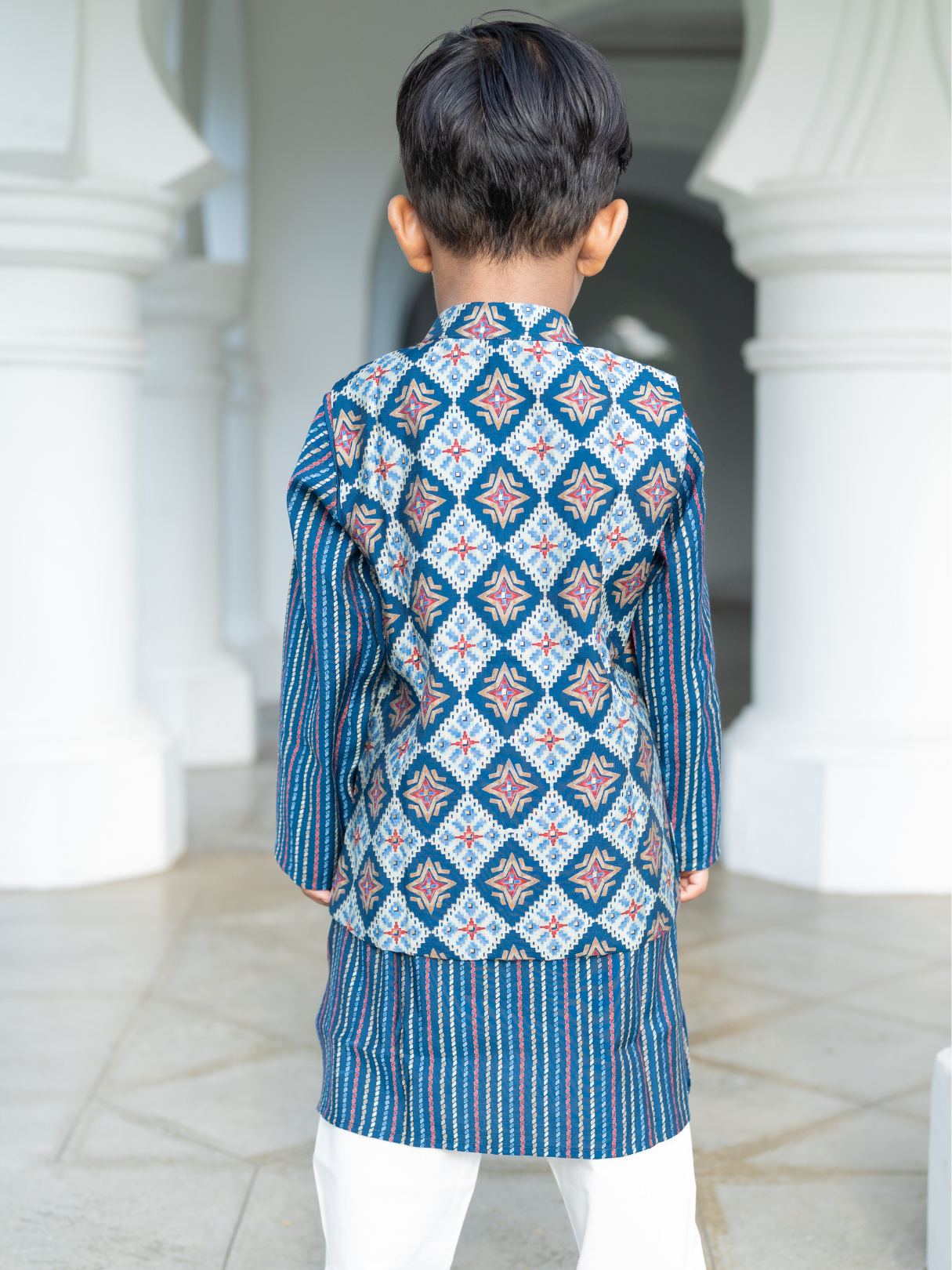 NIMBU | Tara Blue Boys Kurta Pajama Jacket in Muslin Cotton
