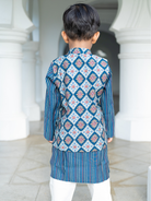 NIMBU | Tara Blue Boys Kurta Pajama Jacket in Muslin Cotton