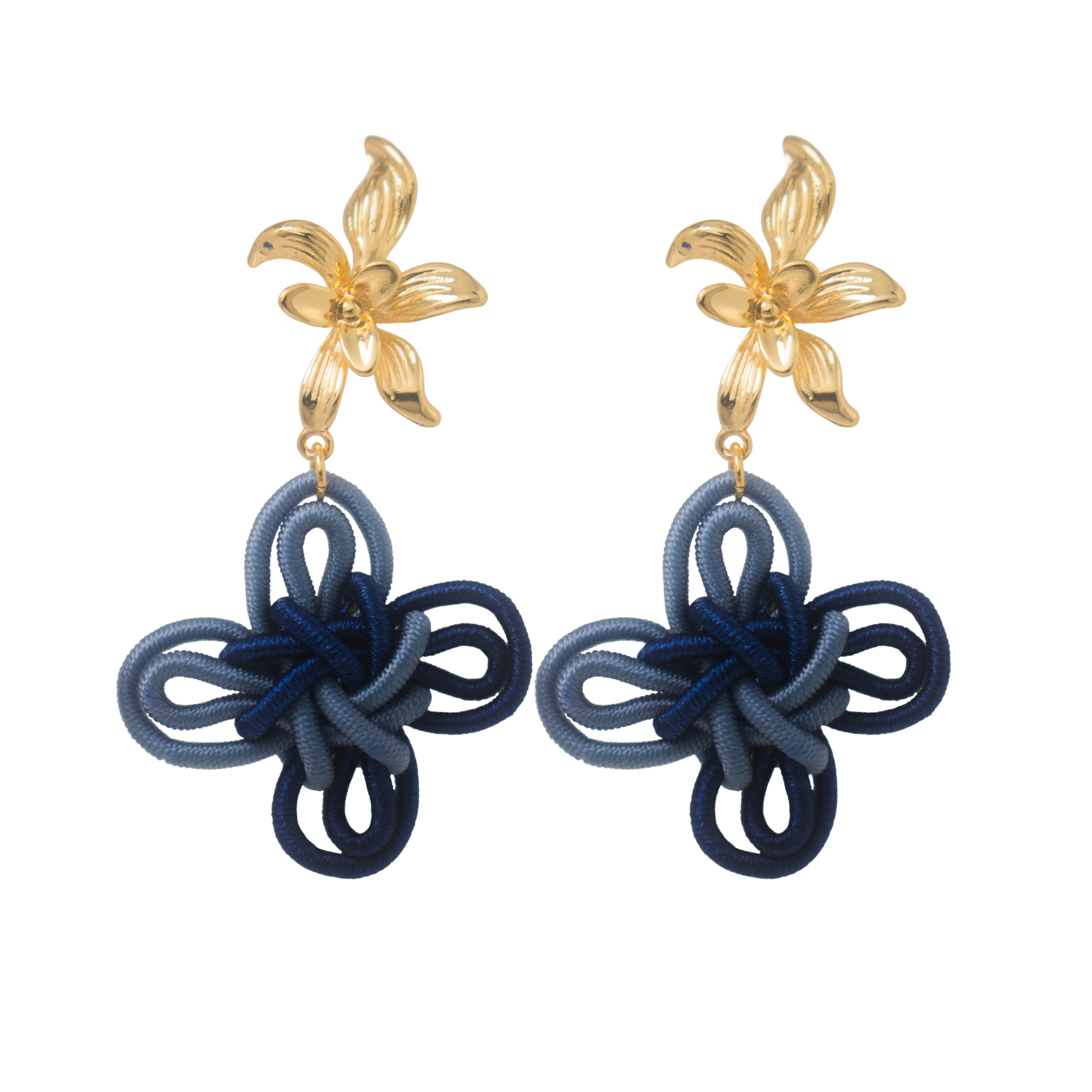 THE ANTECEDENT STORE | Orchid Auspicious Knots - Large Duo Blue Earrings