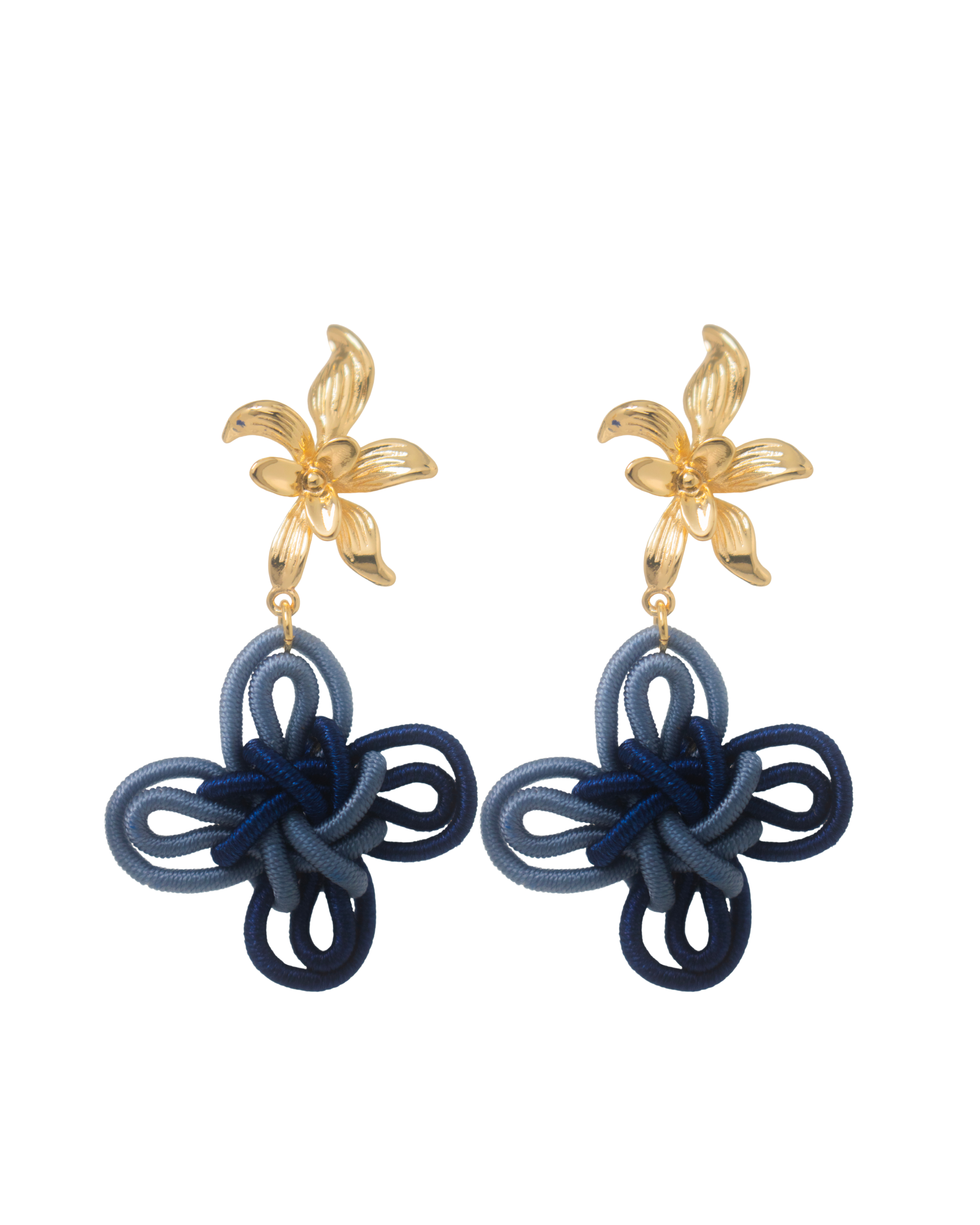 THE ANTECEDENT STORE | Orchid Auspicious Knots - Large Duo Blue Earrings