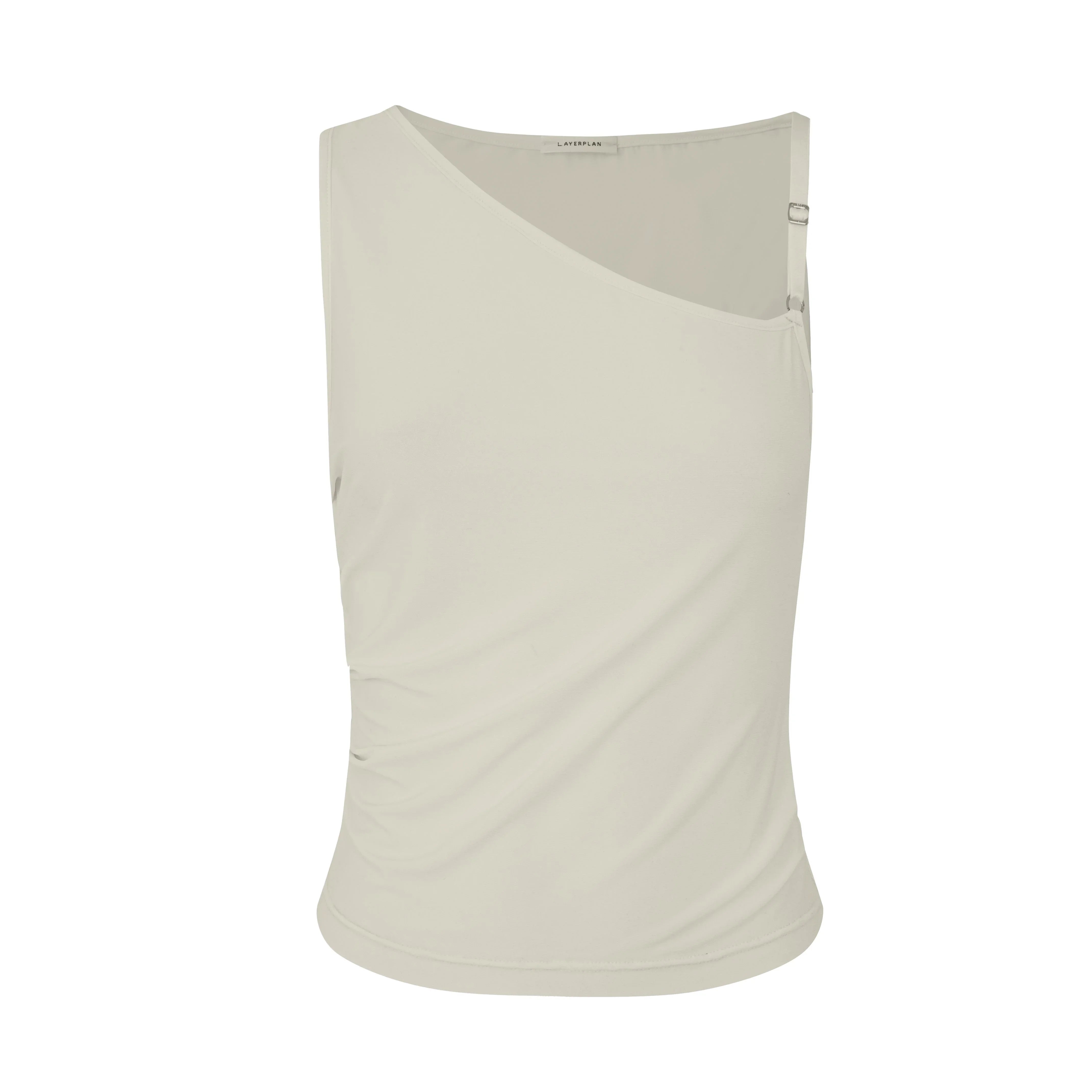 Fitted jersey top with thin and wide straps and ruching details, designed for an active lifestyle.